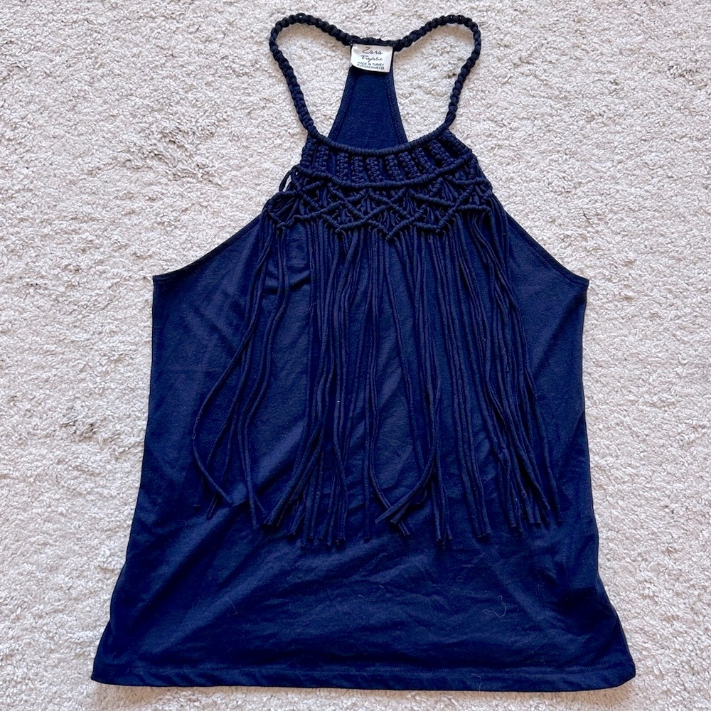 Zara tassels tank top navy blue size M